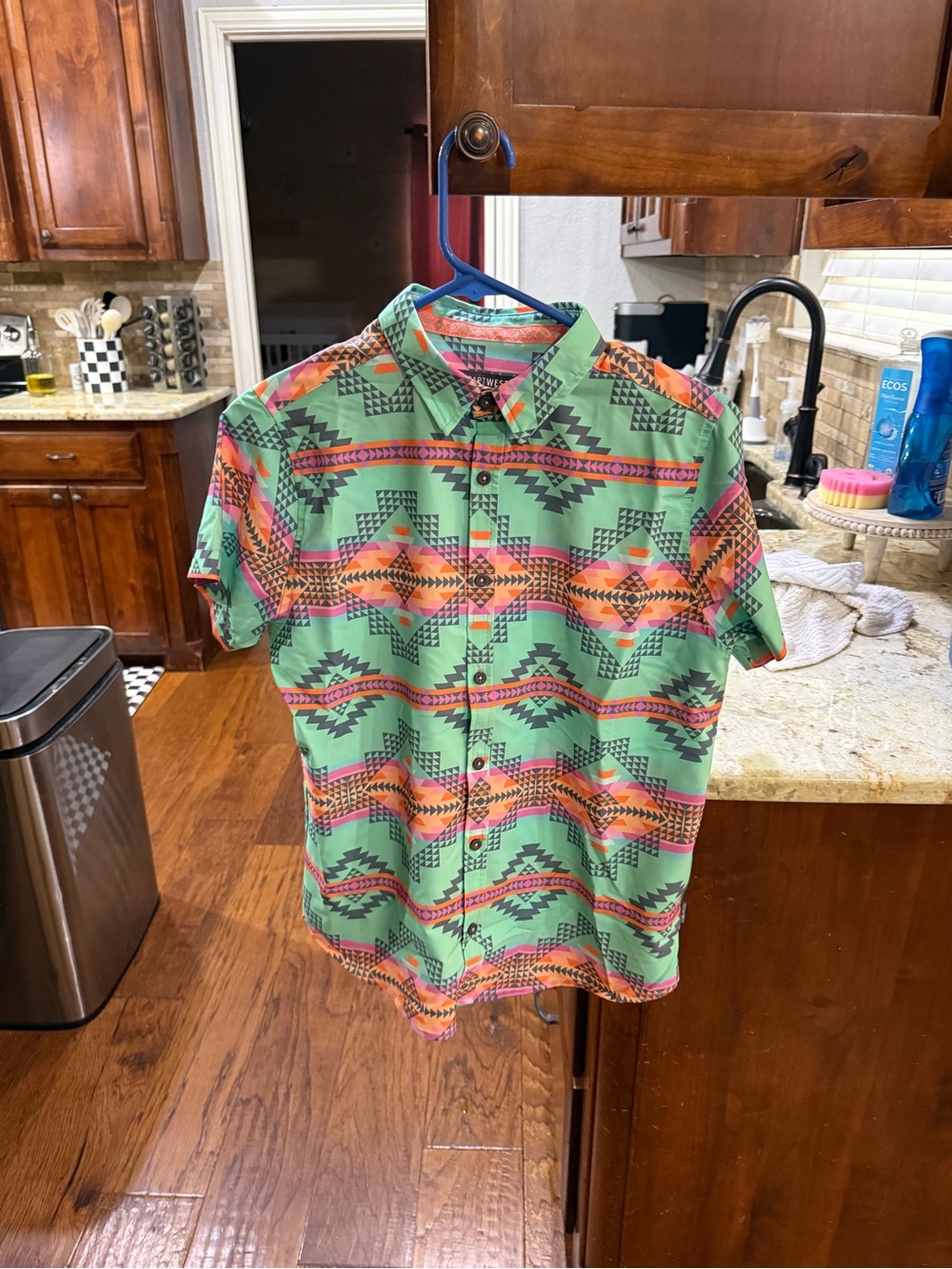 Kids' Short-Sleeve Button-Up Shirt - Green Aztec Print